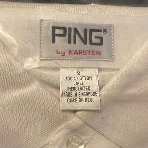 Vintage PING 100% Cotton White Polo Shirt w/ colorful design Unisex Small NWT